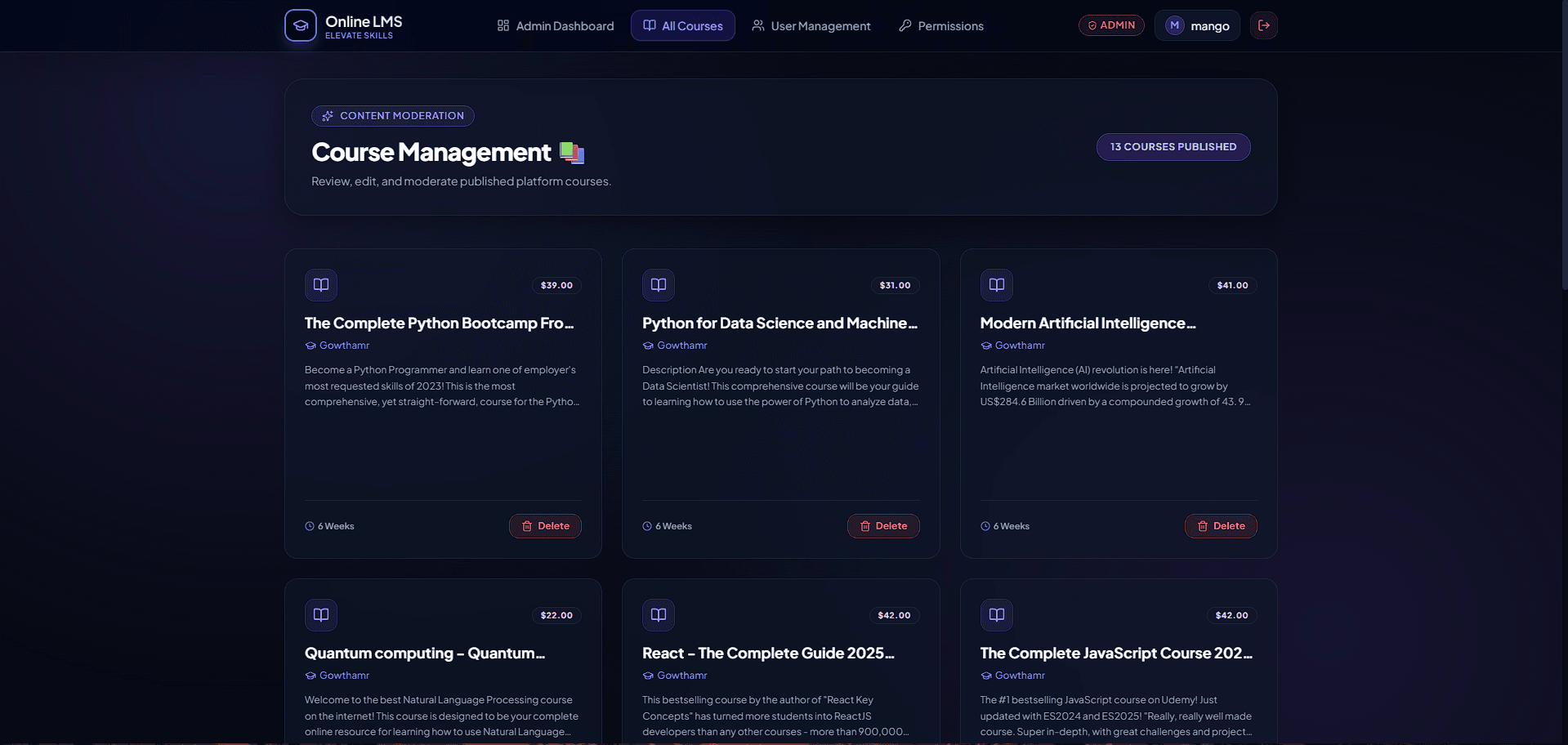 Course Management Console