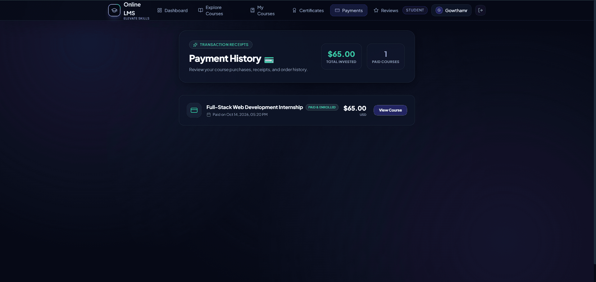 Payment History & Order Receipts